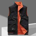 Men's Utility Vest with Pockets - Black/Orange