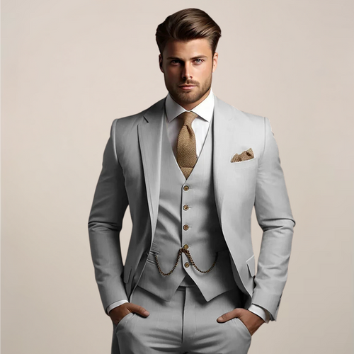 Men's Breathable Three-Piece Spring Wedding Suit - Gray
