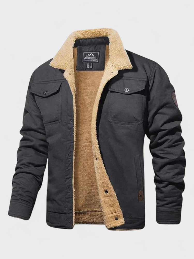 Men's Casual Sherpa-Lined Bomber Jacket - Dark Gray