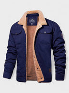 Men's Casual Sherpa-Lined Bomber Jacket - Blue