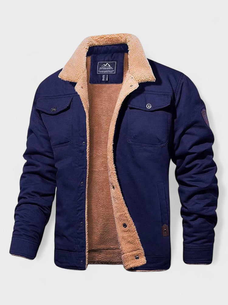Men's Casual Sherpa-Lined Bomber Jacket - Blue