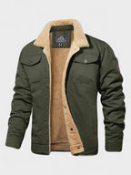 Men's Casual Sherpa-Lined Bomber Jacket - Army Green