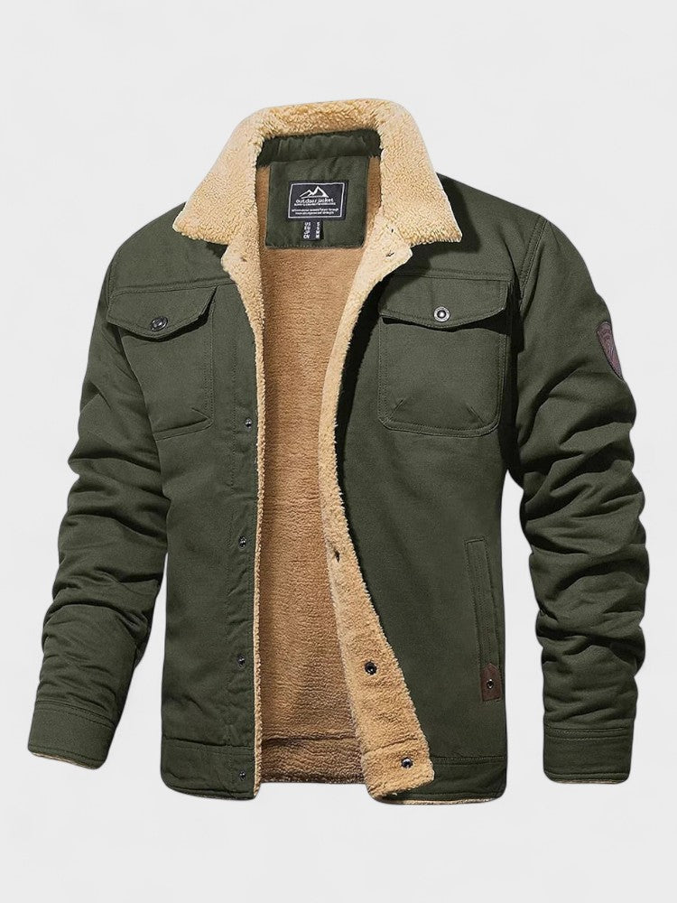 Men's Casual Sherpa-Lined Bomber Jacket - Army Green