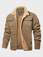 Men's Casual Sherpa-Lined Bomber Jacket - Khaki