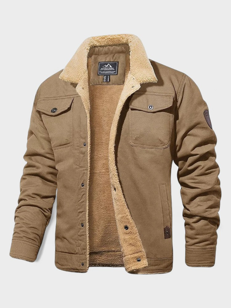 Men's Casual Sherpa-Lined Bomber Jacket - Khaki