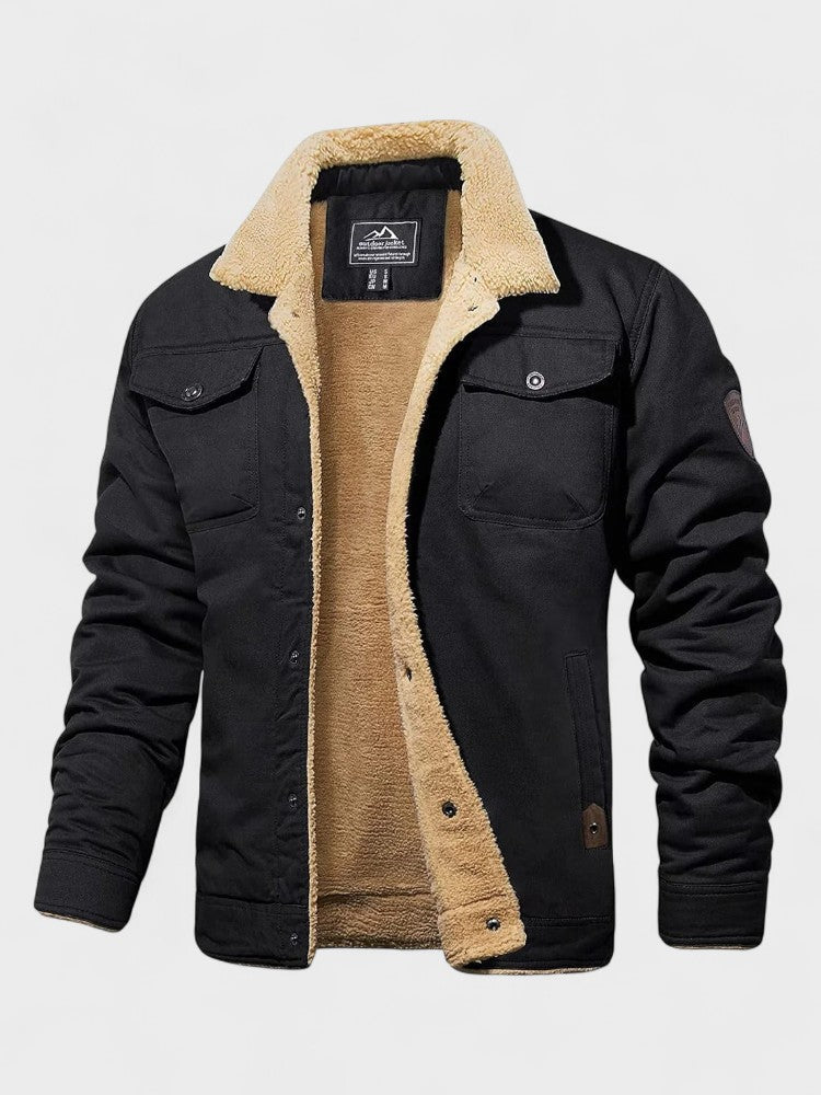 Men's Casual Sherpa-Lined Bomber Jacket - Black
