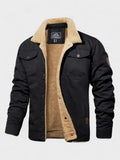 Men's Casual Sherpa-Lined Bomber Jacket - Black