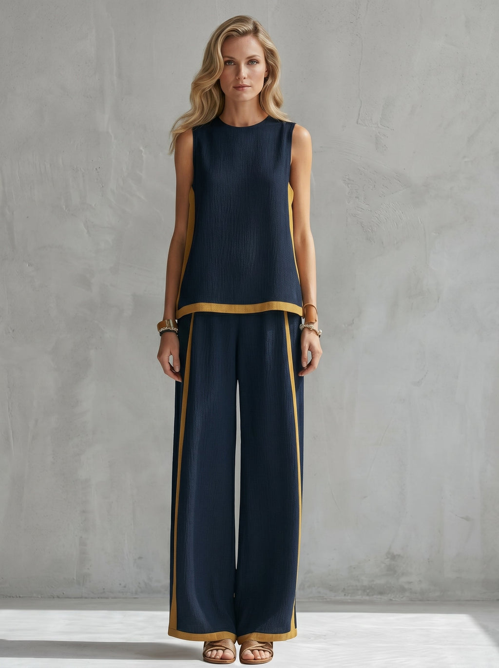 Women's Elegant Two-Piece Set - Navy Blue