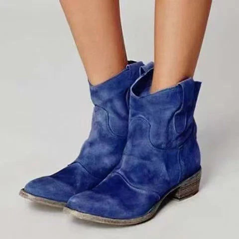 Women's Elegant Suede Ankle Boots - Dark Blue