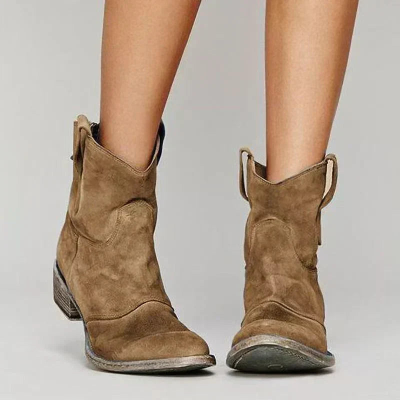 Women's Elegant Suede Ankle Boots - Brown