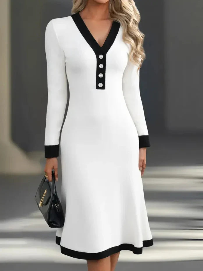 Women's Elegant Long Sleeve Dress - White