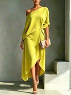Women's Elegant Asymmetric Wedding Guest Dress - Yellow