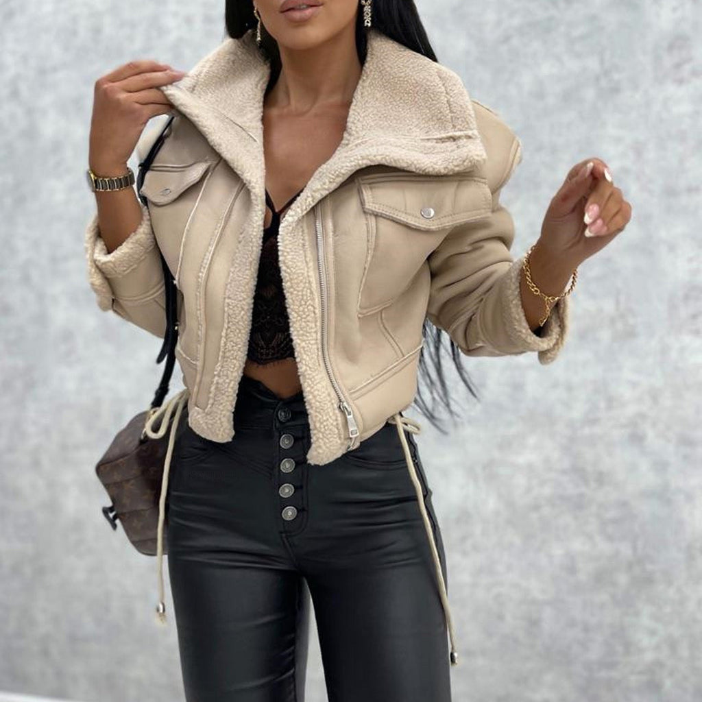 Women's Tailored Jacket with Lapels - Beige