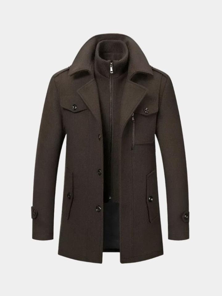 Men's Classic Elegant Winter Coat - Dark Brown