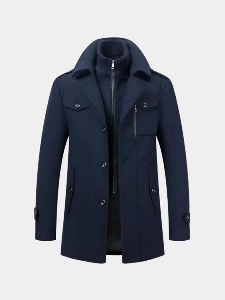 Men's Classic Elegant Winter Coat - Navy Blue