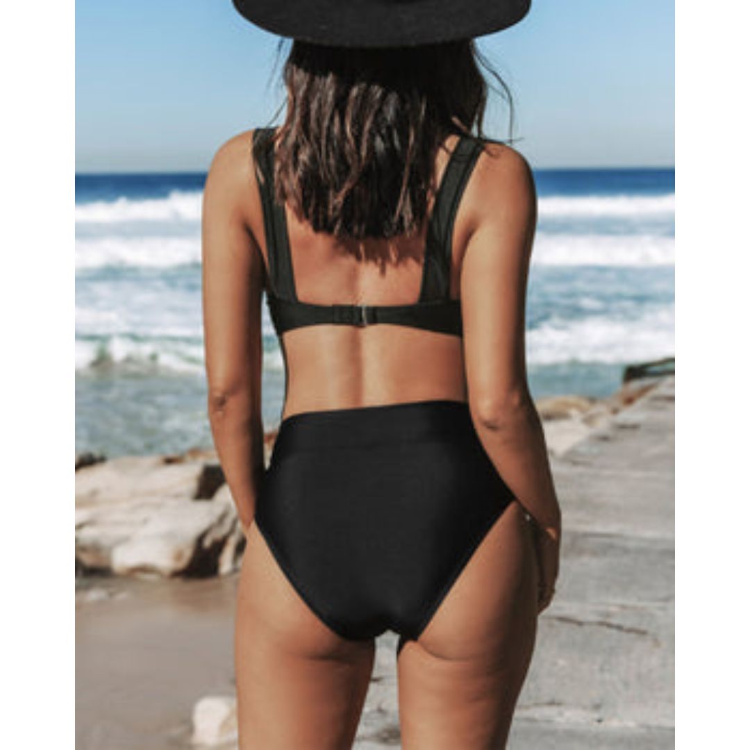 Women's High-Waisted Solid Swimsuit