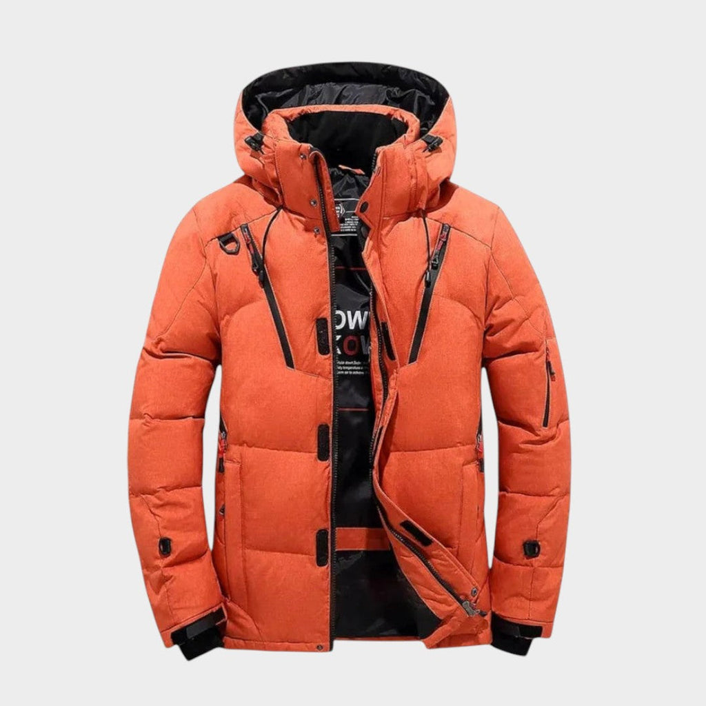 Men's Solid Waterproof Winter Jacket - Orange