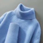 Women's Relaxed Fit Wool Turtleneck Sweater - Misty Blue