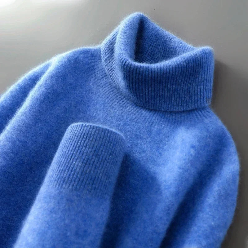 Women's Relaxed Fit Wool Turtleneck Sweater - Blue