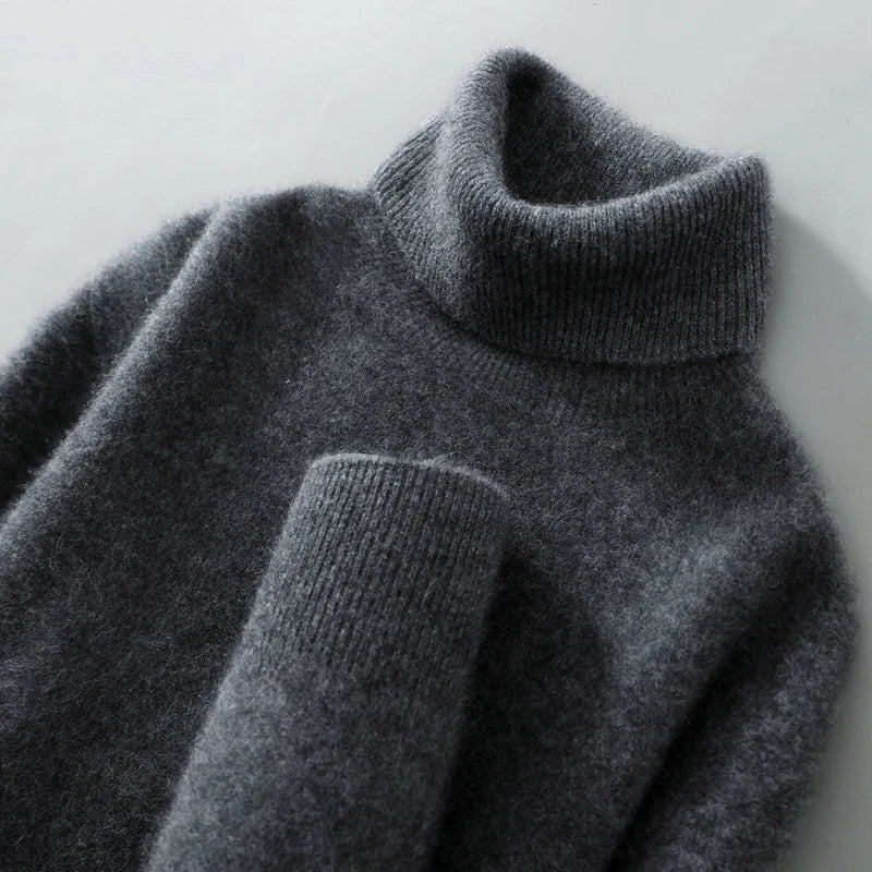 Women's Relaxed Fit Wool Turtleneck Sweater - Dark Gray