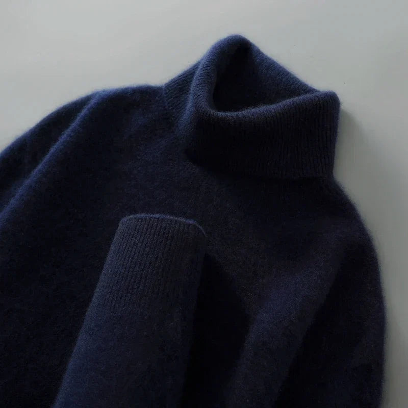 Women's Relaxed Fit Wool Turtleneck Sweater - Navy Blue
