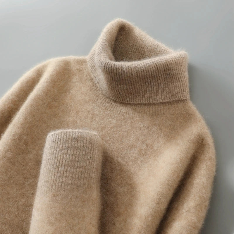 Women's Relaxed Fit Wool Turtleneck Sweater - Camel