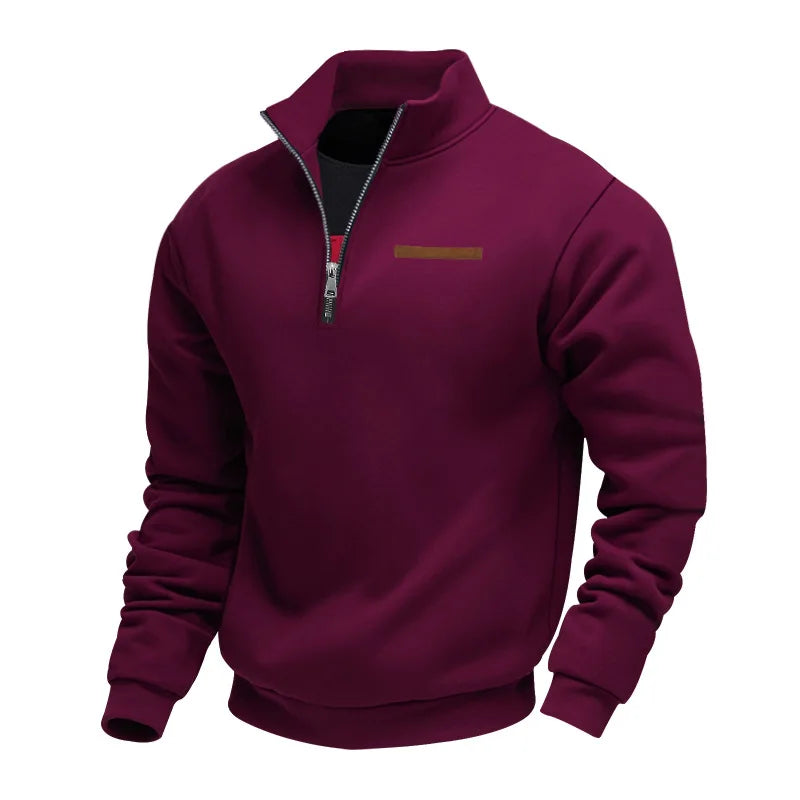 Men's Casual Fleece Sweatshirt - Dark Red