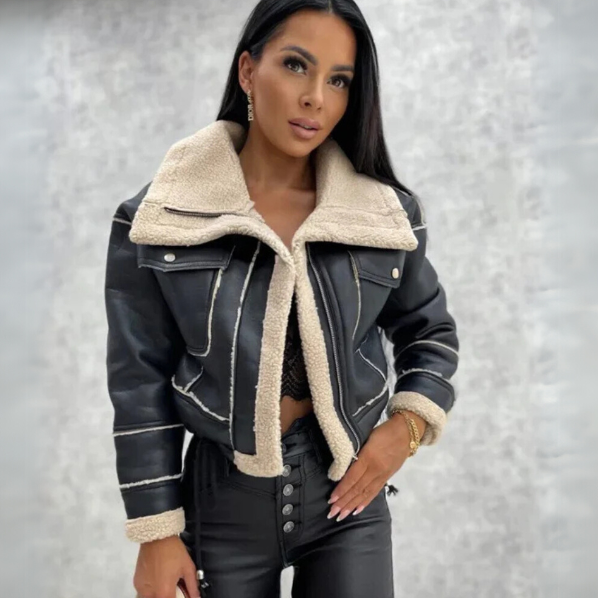 Women's Tailored Jacket with Lapels - Black