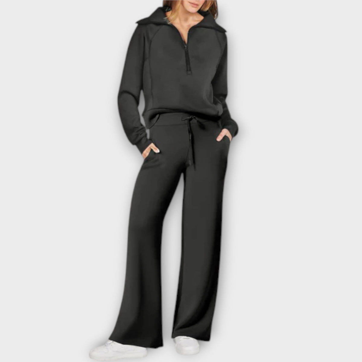 Women's Comfortable Two-Piece Loungewear Set - Black