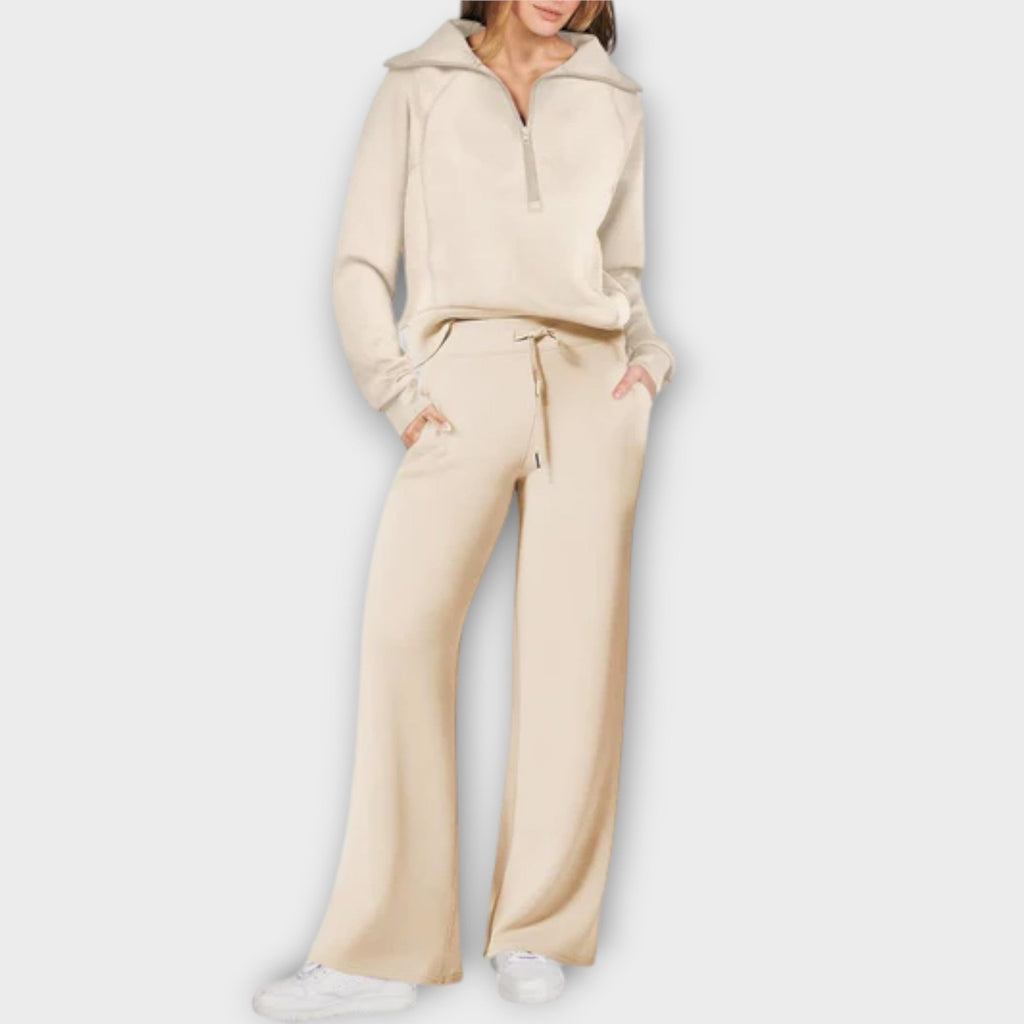 Women's Comfortable Two-Piece Loungewear Set - Beige