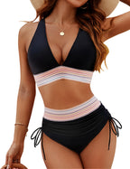Women's Adjustable Two-Piece Bikini Set - Black