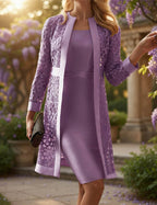 Women's Lace Dress and Cardigan Set - Purple