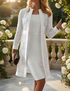 Women's Lace Dress and Cardigan Set - White