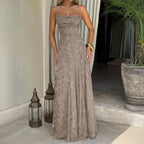 Women's Elegant Floral Evening Wedding Guest Dress with Lace-Up Back - Gray