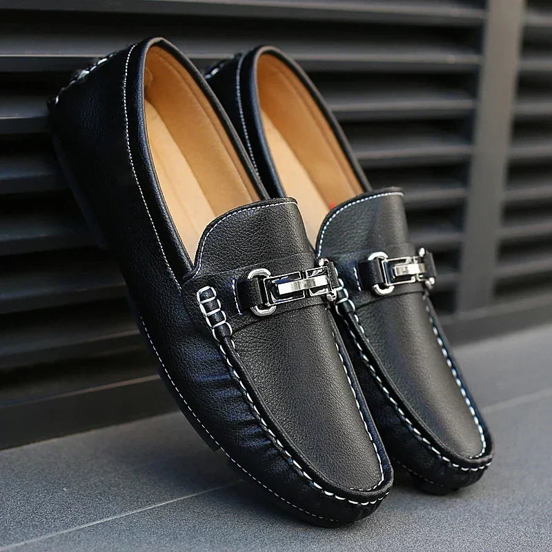 Men's Genuine Leather Loafers - Black