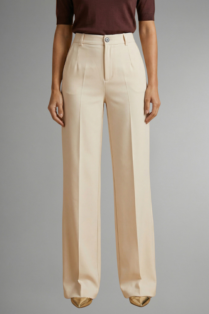 Women's Crop Top and Pants Set - Beige