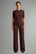 Women's Crop Top and Pants Set - Wine Red