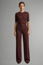 Women's Crop Top and Pants Set - Wine Red