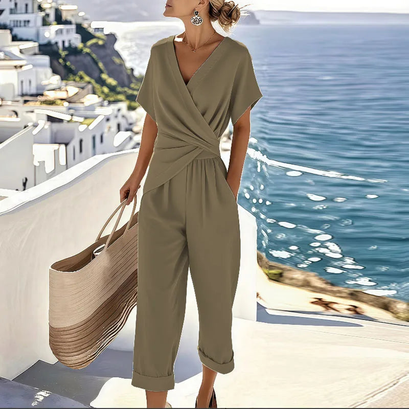 Women's Elegant Two-Piece Set - Khaki