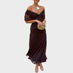Women's V-Neck Long Sleeve Midi Dress