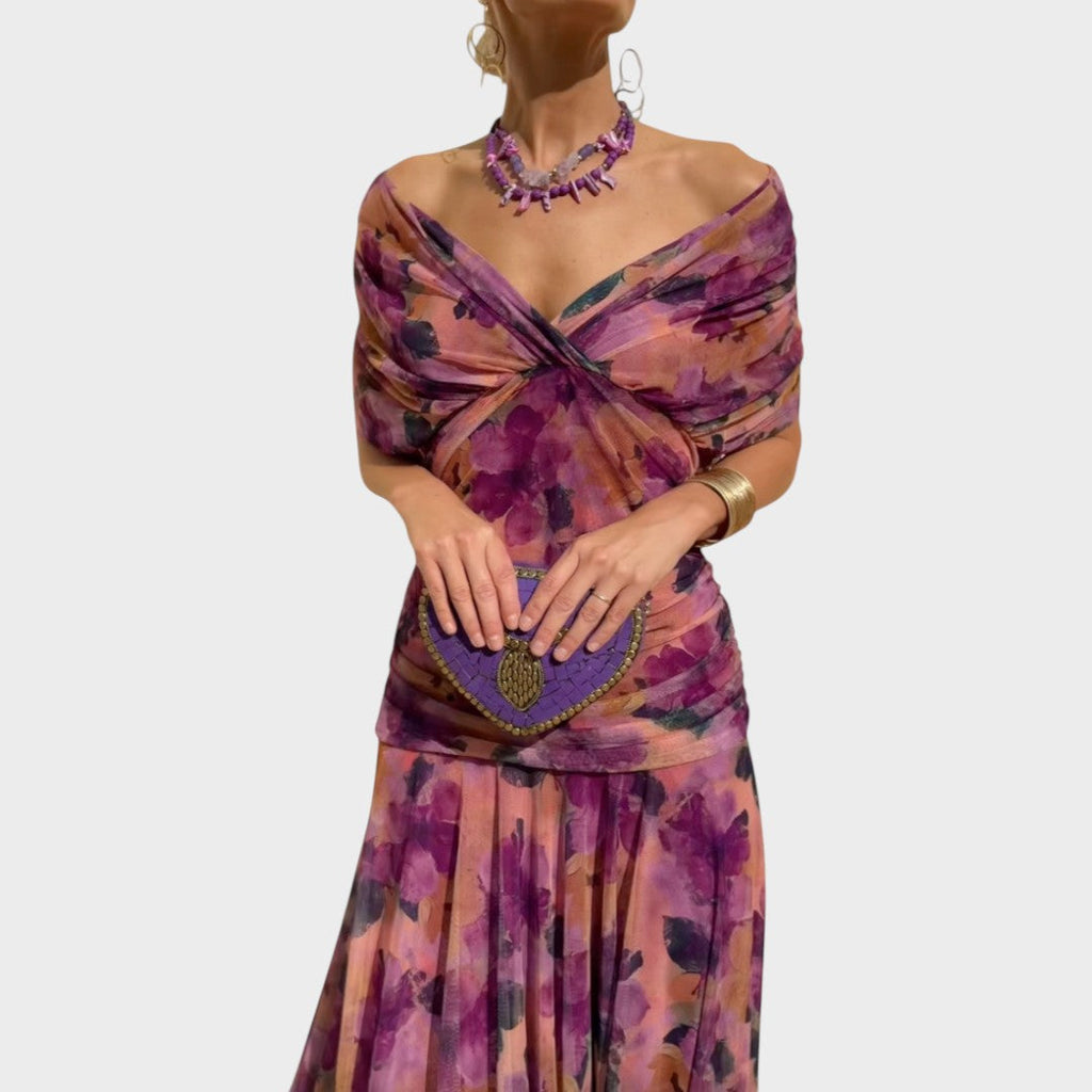 Women's V-Neck Long Sleeve Midi Dress - Purple