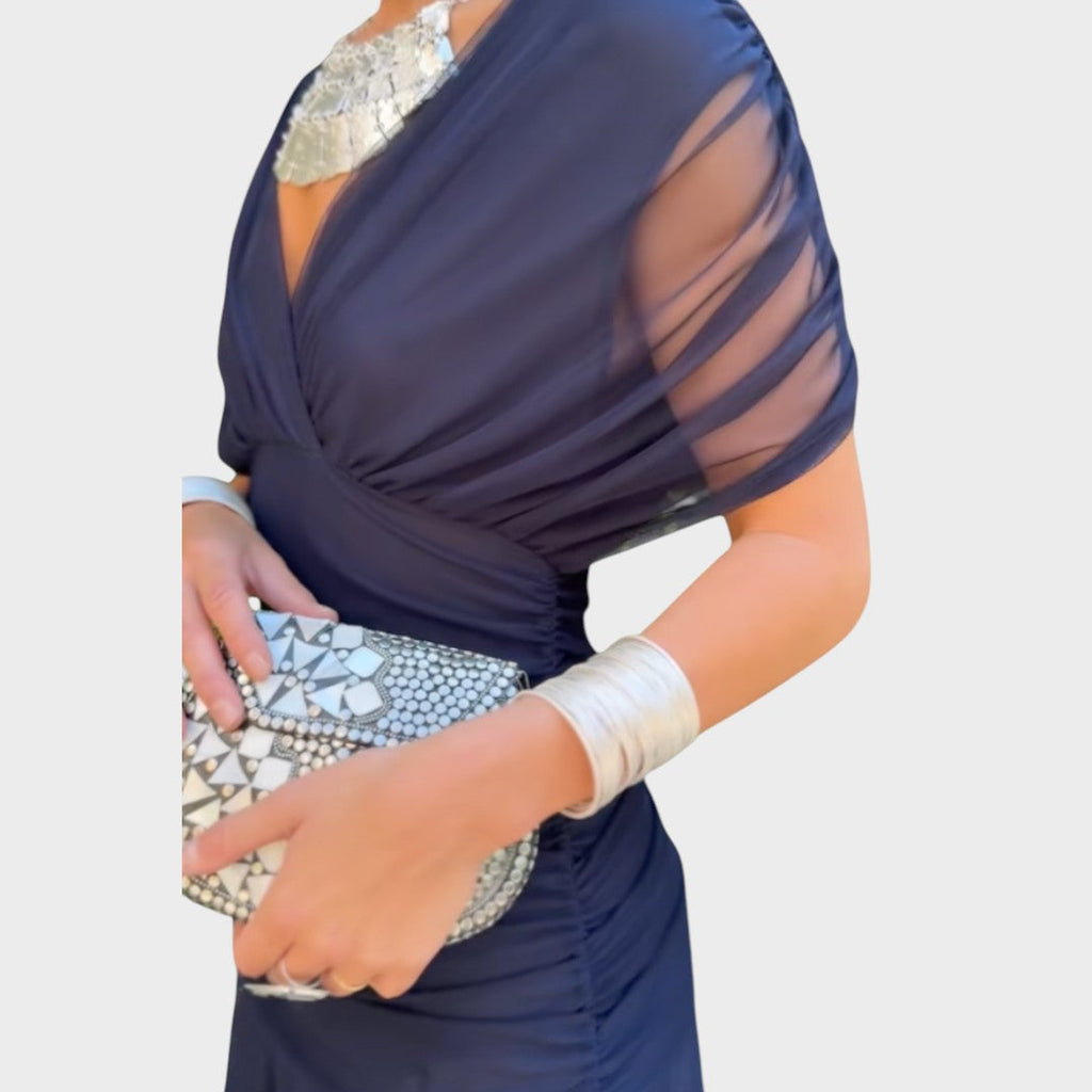 Women's V-Neck Long Sleeve Midi Dress - Blue