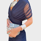 Women's V-Neck Long Sleeve Midi Dress - Blue