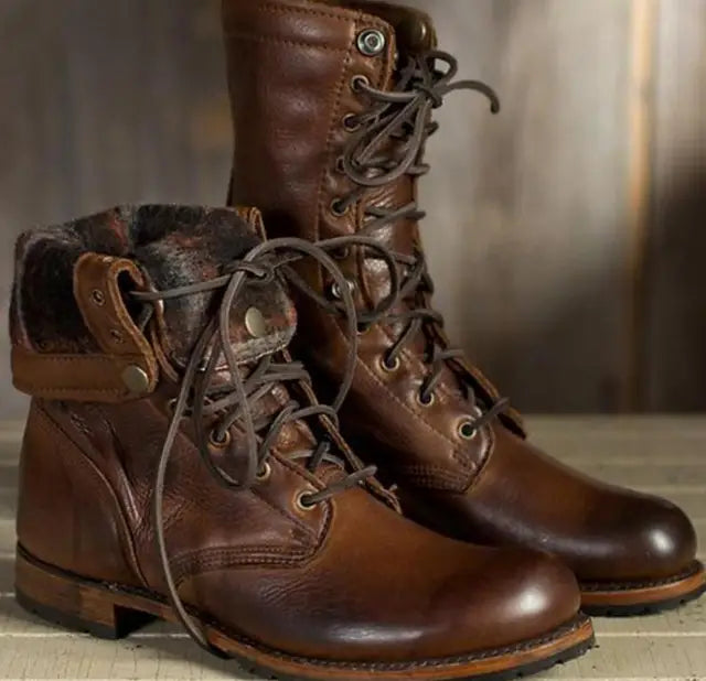 Women's Soft-Lined Flexible Fit Leather Boots - Dark Brown