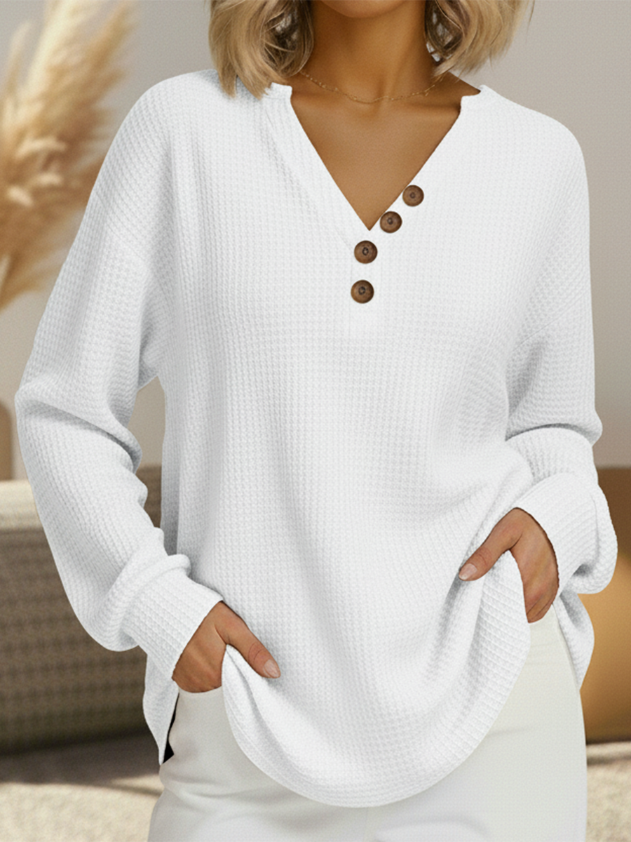 Women's Solid V-Neck Knit Sweater - White
