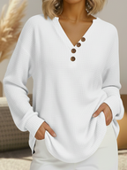 Women's Solid V-Neck Knit Sweater - White