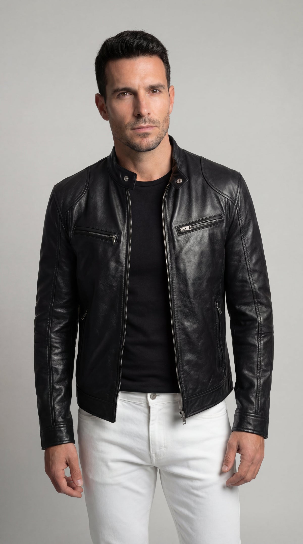 Men's Elegant Leather Jacket for Fall - Black