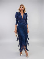Women's Elegant Fringe Sleeve Dress for Fall
