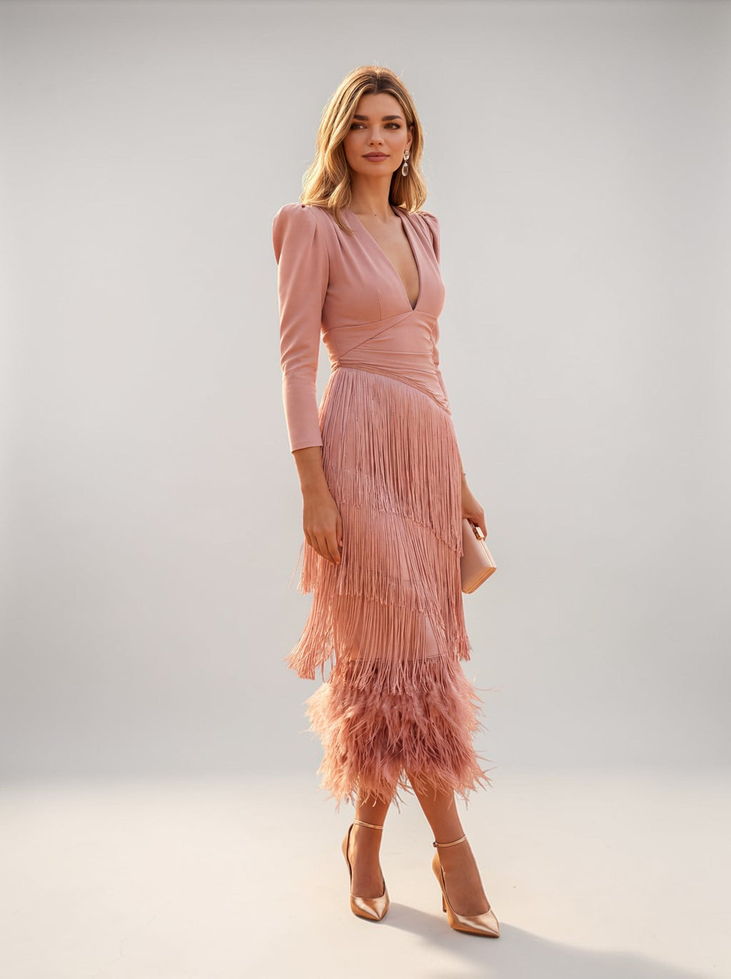 Women's Elegant Fringe Sleeve Dress for Fall