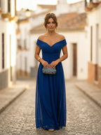Women's Elegant Long Bridesmaid Dress for Fall - Blue